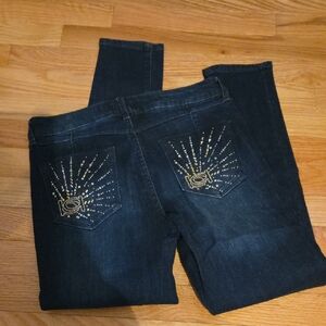 bebe Midnight Blue Skinny Jeans with Gold Accents